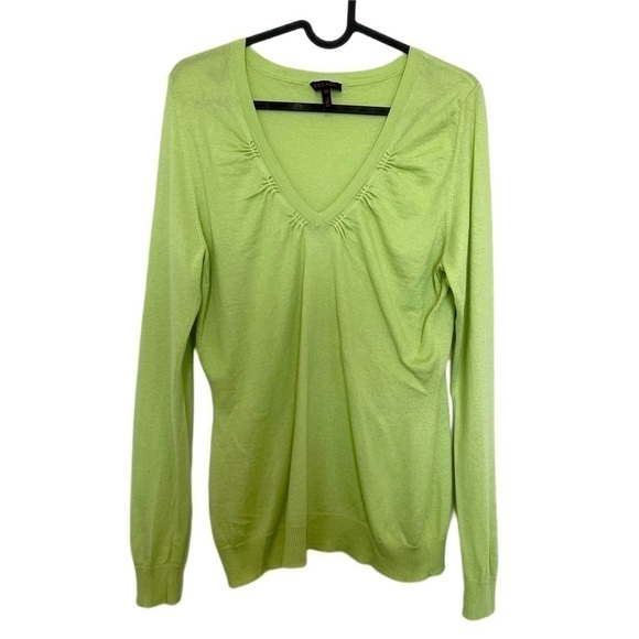 Escada Silk Cashmere Green Pullover V Neck Gathered Sweater Size 38 - Picture 1 of 7